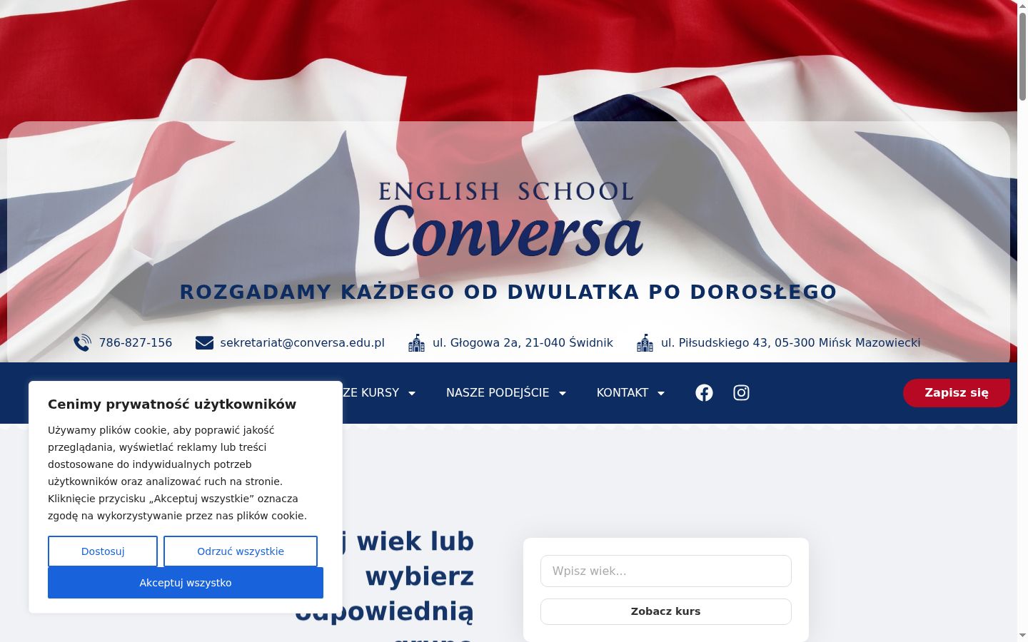Zrzut ekranu banera zgody wyświetlanego przed jakąkolwiek interakcją