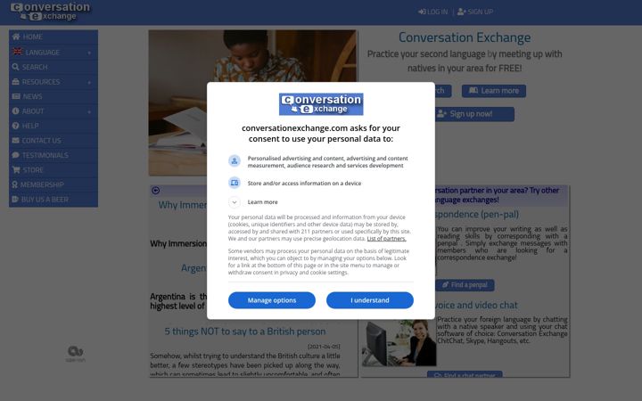 Screenshot of conversationexchange.com