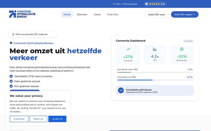 Kuvakaappaus sivustosta conversieoptimalisatiebureau.nl