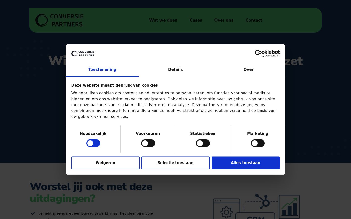 Skærmbillede af samtykkebanneret, som det blev vist før nogen interaktion