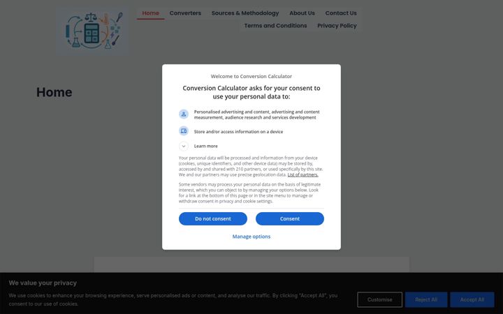 Screenshot of conversioncalculator.net
