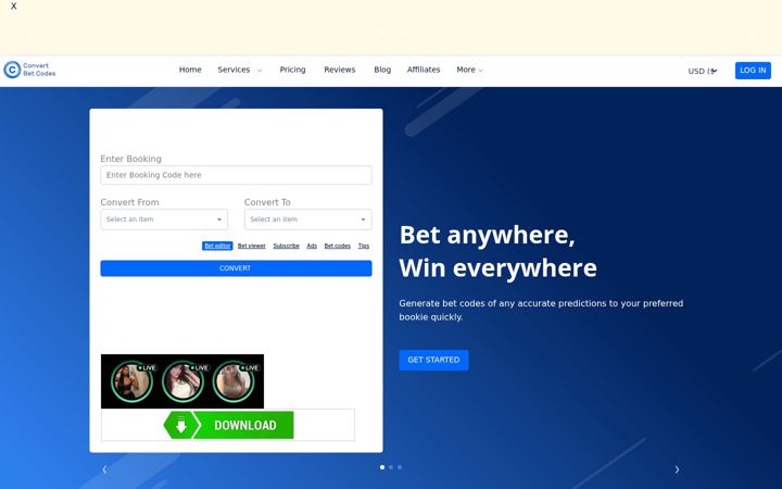 Screenshot of convertbetcodes.com