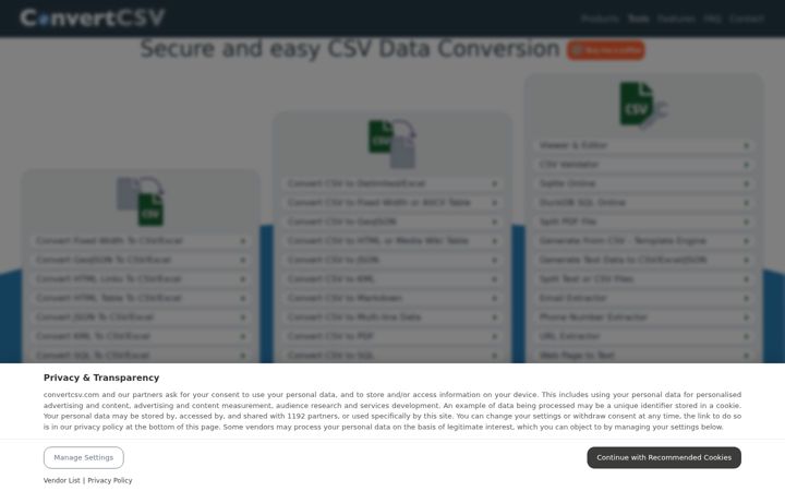 Screenshot of convertcsv.com