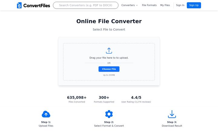 Captura de pantalla de convertfiles.com