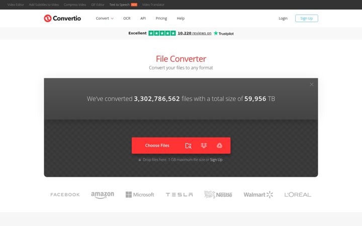 Captură de ecran a convertio.co
