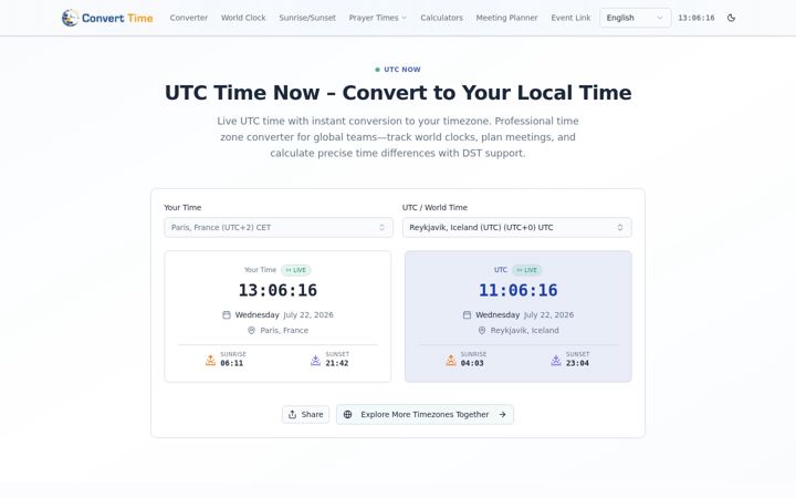Screenshot of converttime.com