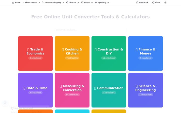 Screenshot of convertunitsnow.com
