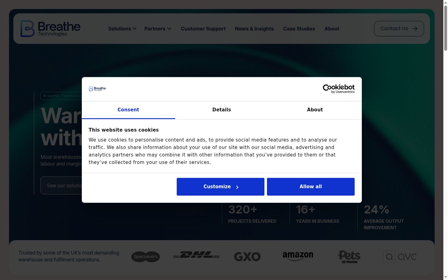 Screenshot del banner di consenso mostrato prima di qualsiasi interazione