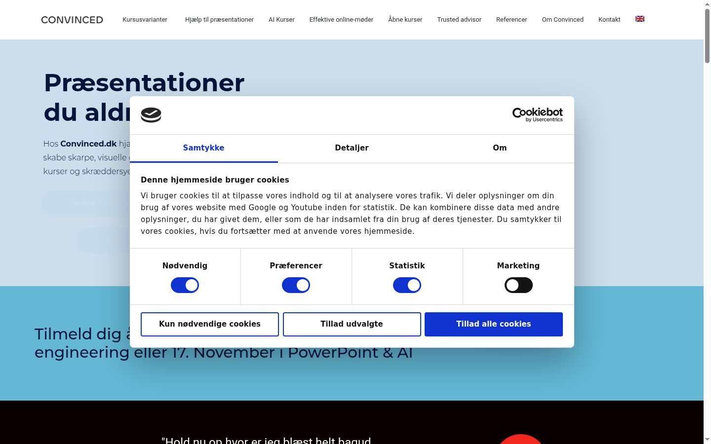 Screenshot del banner di consenso mostrato prima di qualsiasi interazione