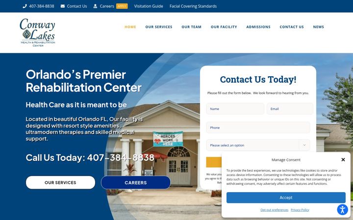 Screenshot of conwaylakesrehab.com