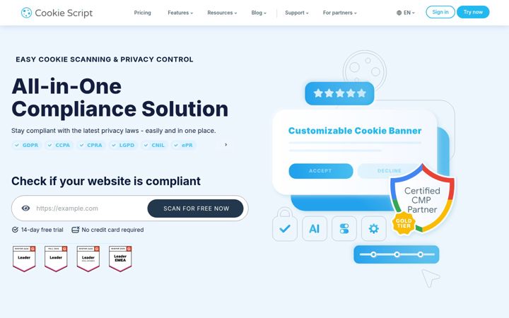 Captura de ecrã de cookie-script.com