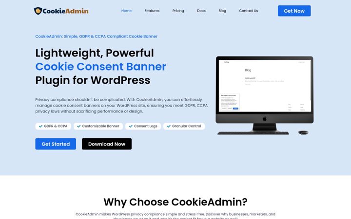 Skärmbild av cookieadmin.net