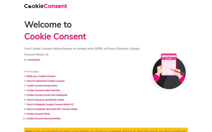 Ekraanipilt saidist cookieconsent.com