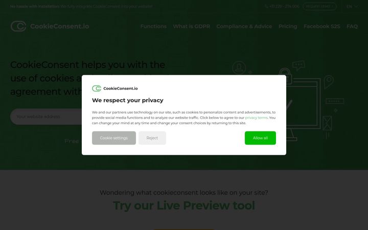 Képernyőkép: cookieconsent.io
