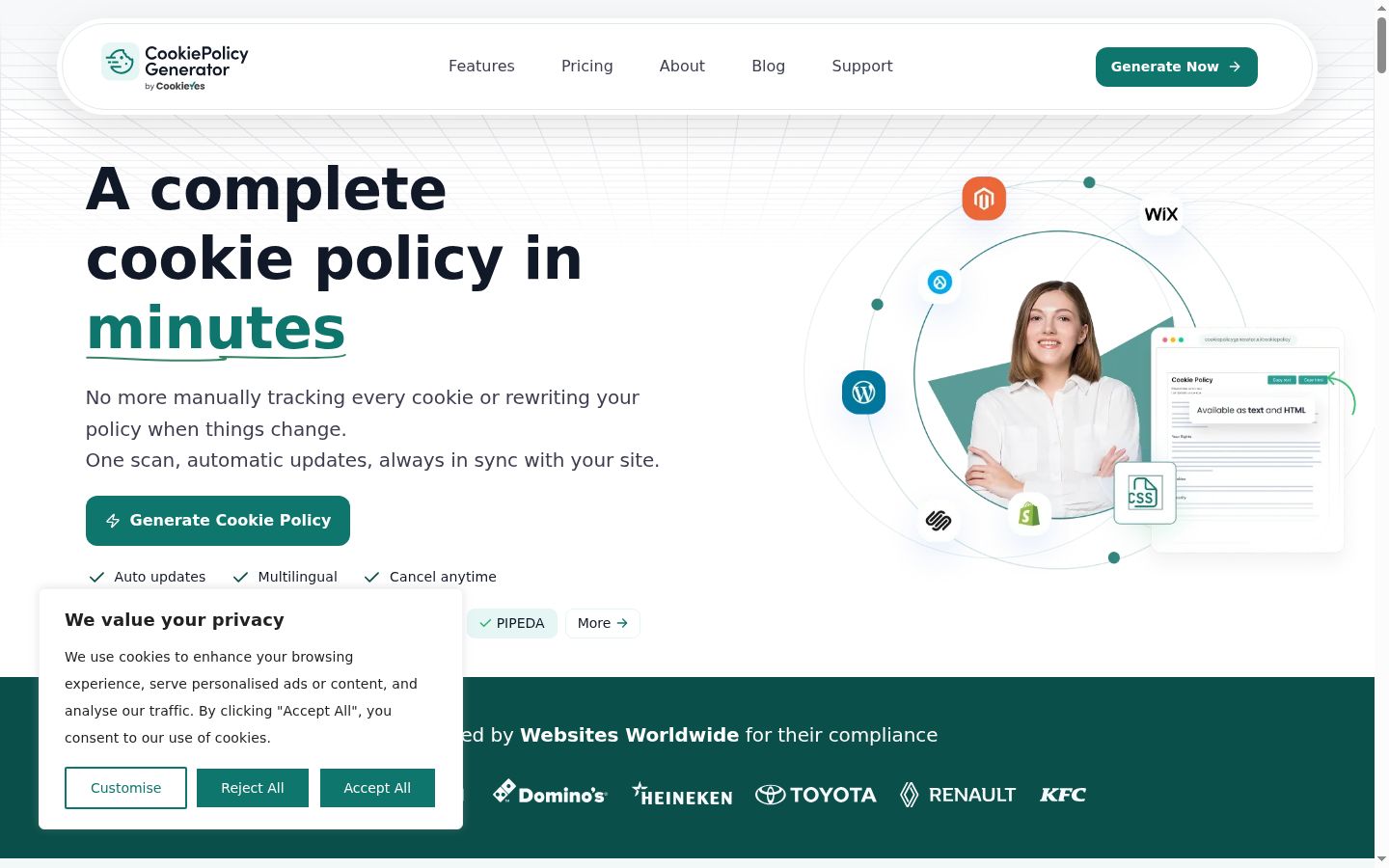 Sutikimo reklamjuostės, rodytos prieš bet kokią sąveiką, ekrano kopija
