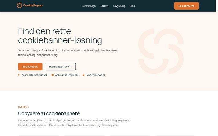 Screenshot of cookiepopup.dk