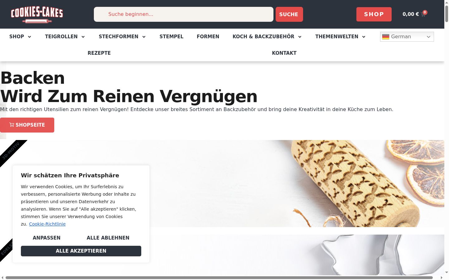 Screenshot des Einwilligungsbanners vor jeglicher Interaktion