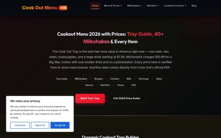 Screenshot of cookoutsmenu.com