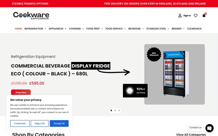 Screenshot van cookwareandappliances.co.uk