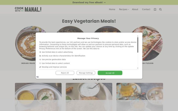 Screenshot of cookwithmanali.com