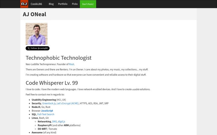 Screenshot of coolaj86.com