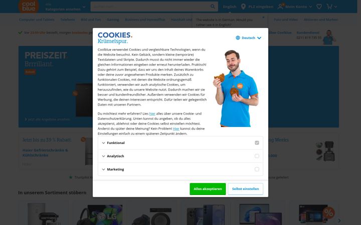 Ekrānuzņēmums no coolblue.de