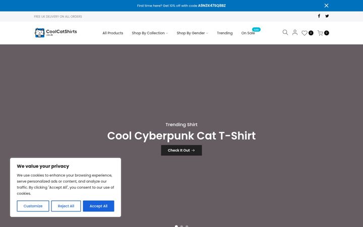 Screenshot van coolcatshirts.co.uk