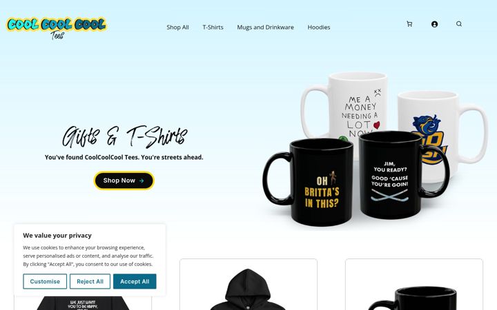 Screenshot of coolcoolcooltees.com