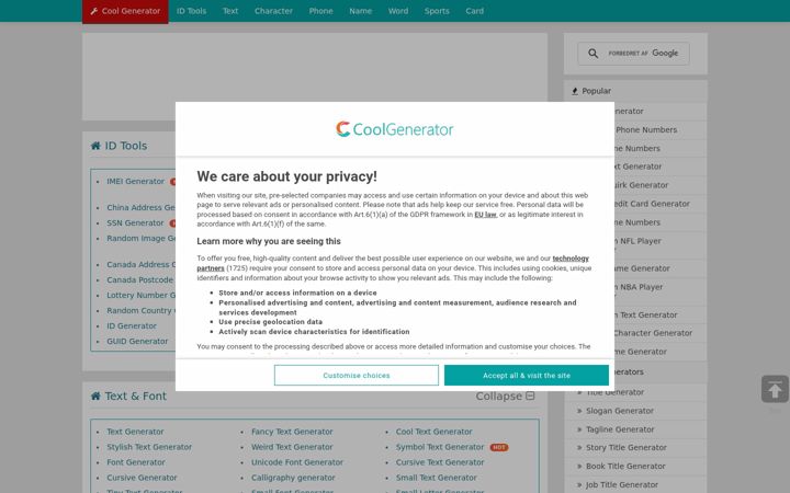 Screenshot of coolgenerator.com