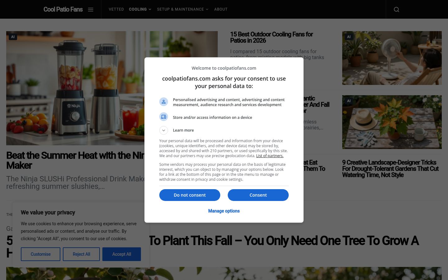 Screenshot of the consent banner shown before any interaction