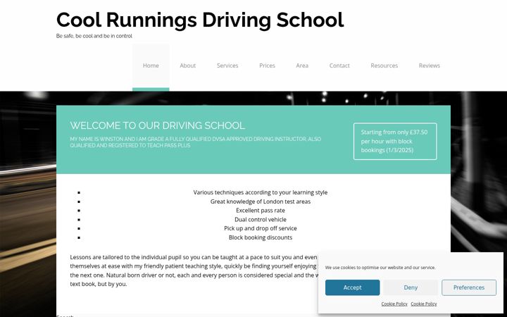 Screenshot of coolrunningsdrivingschool.co.uk