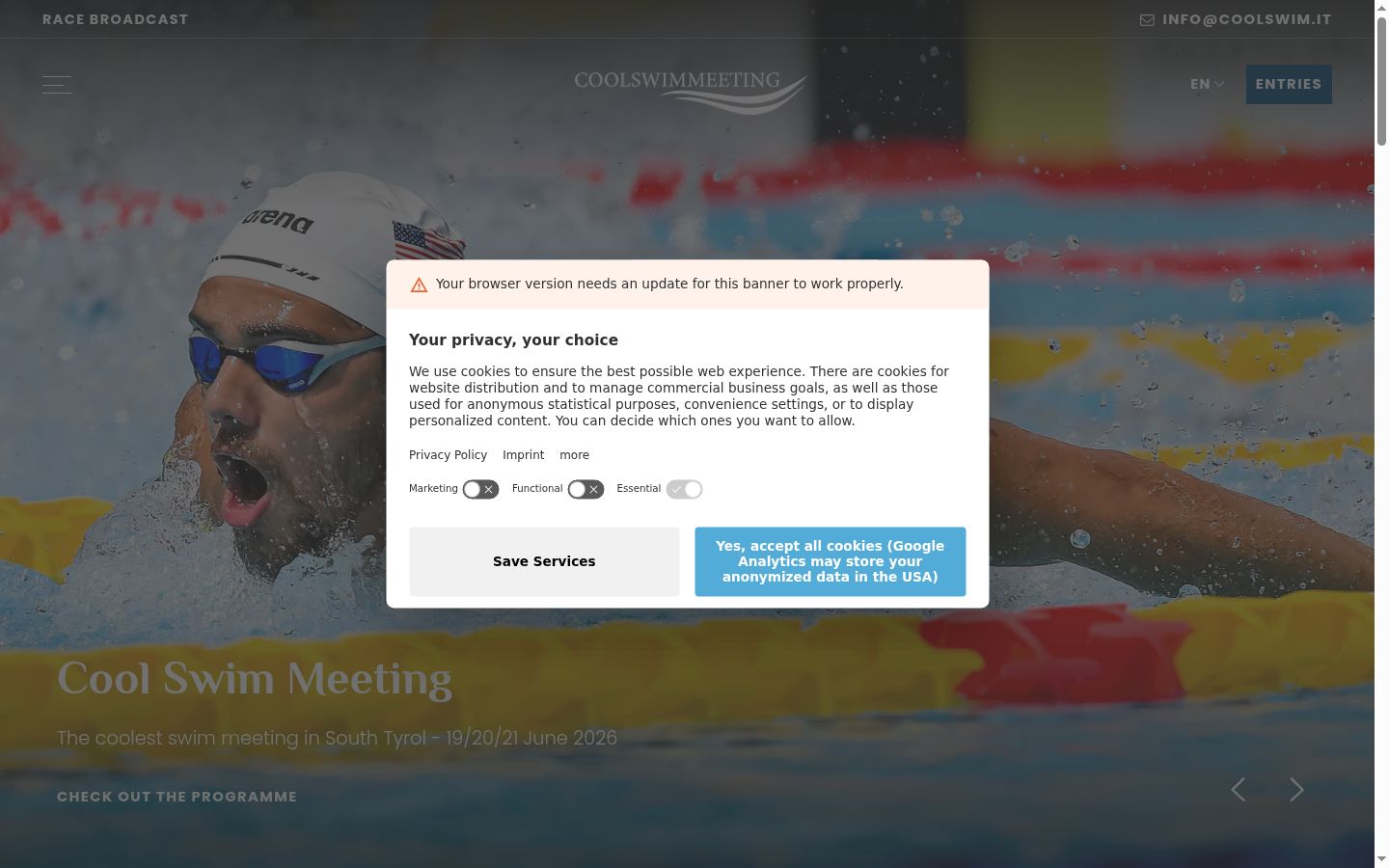 Screenshot del banner di consenso mostrato prima di qualsiasi interazione