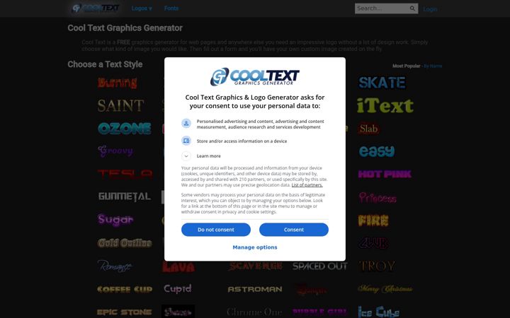 Screenshot van cooltext.com