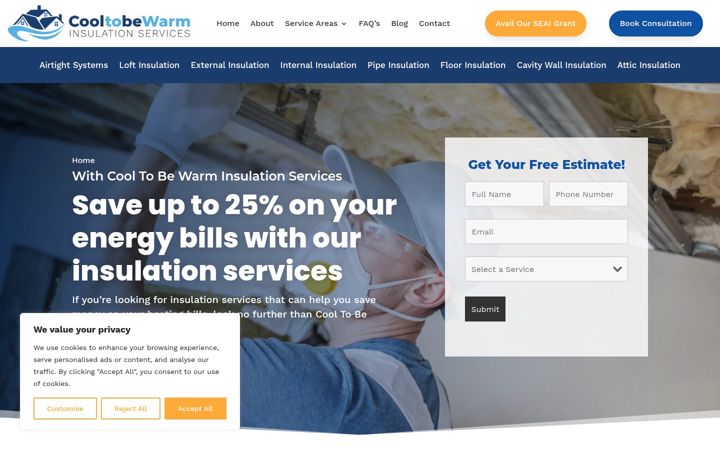 Screenshot of cooltobewarminsulation.ie