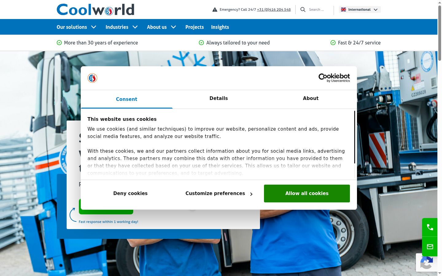 Screenshot del banner di consenso mostrato prima di qualsiasi interazione