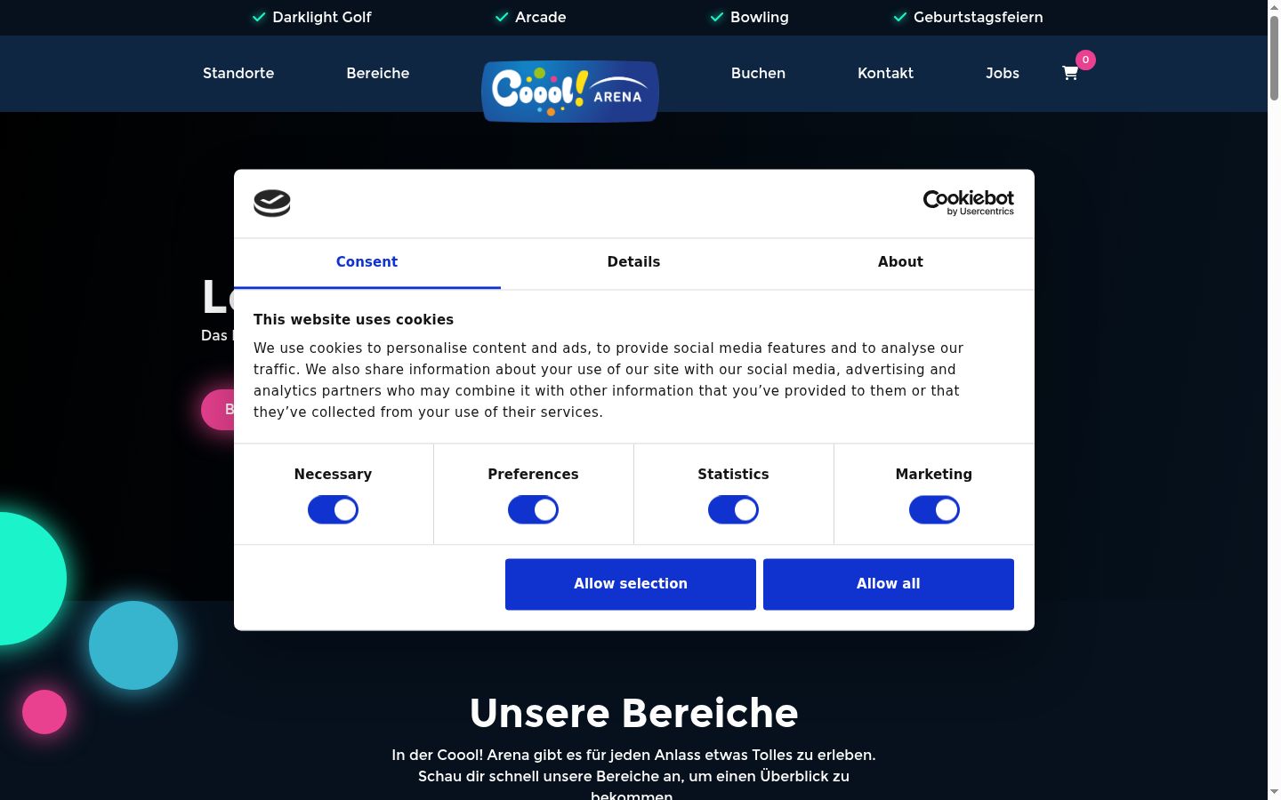 Screenshot des Einwilligungsbanners vor jeglicher Interaktion