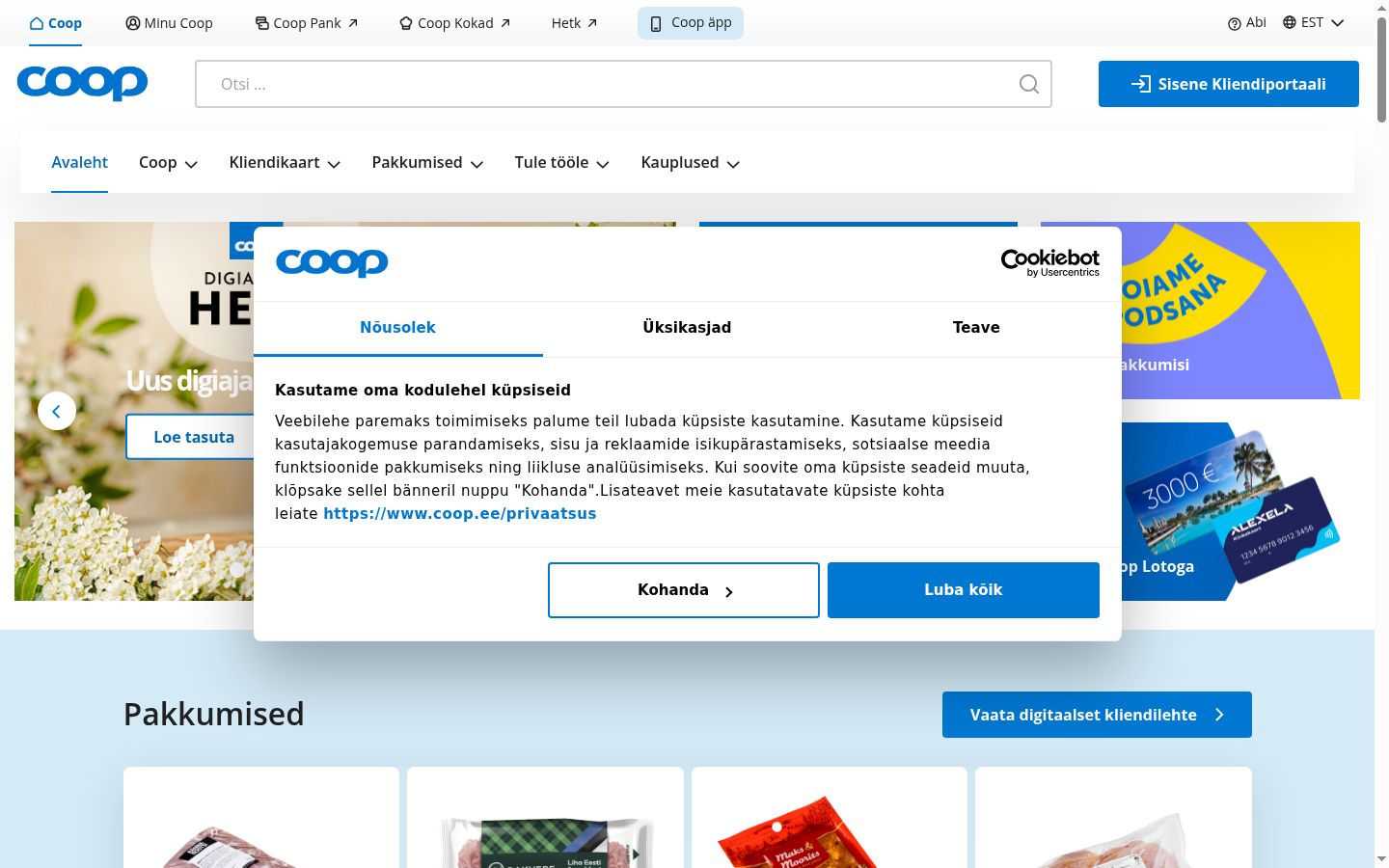 Screenshot del banner di consenso mostrato prima di qualsiasi interazione