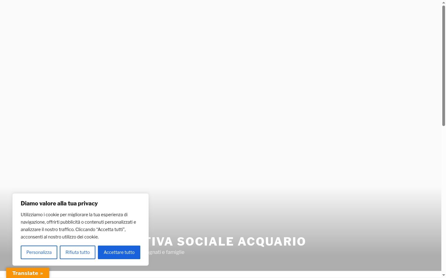 Screenshot del banner di consenso mostrato prima di qualsiasi interazione