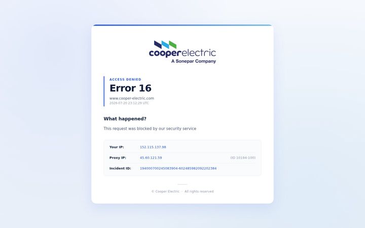 Screenshot of cooper-electric.com