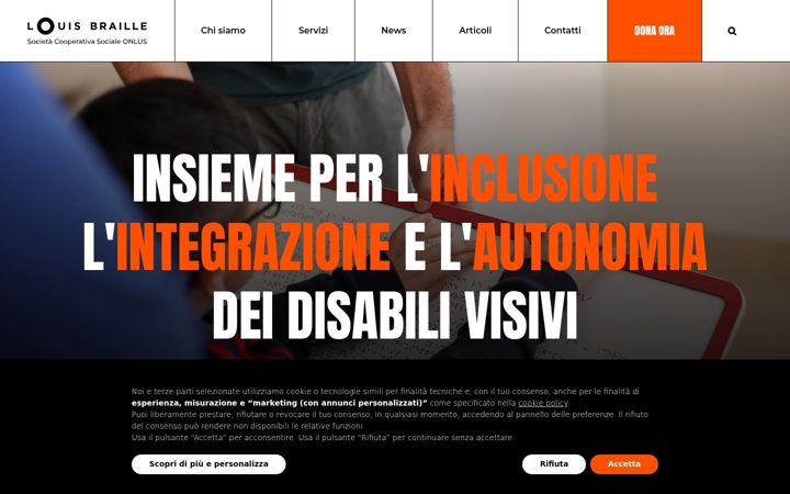 Screenshot stránky cooperativalouisbraille.it