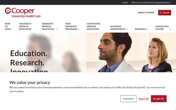 Screenshot of cooperhealth.edu