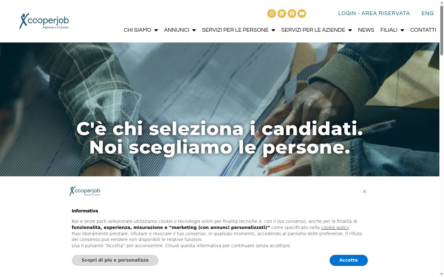 Screenshot del banner di consenso mostrato prima di qualsiasi interazione