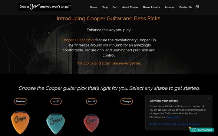 Screenshot of cooperpicks.com