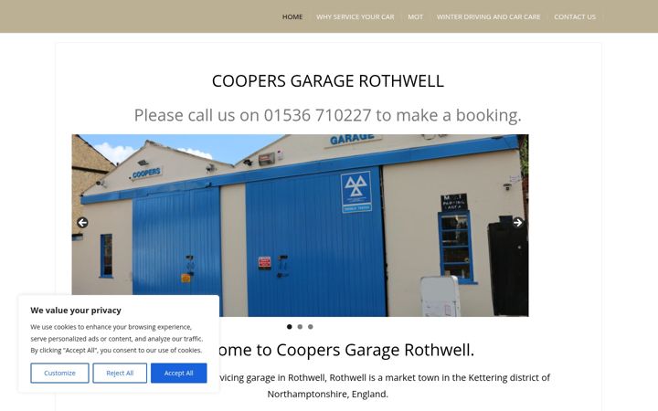 Screenshot of coopersgaragerothwell.co.uk