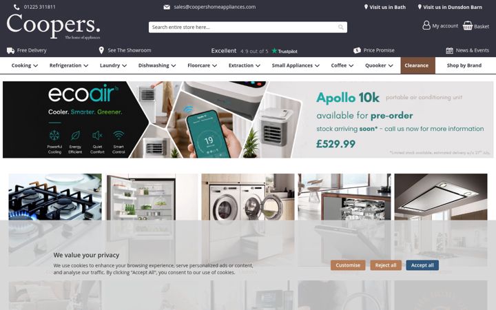 Screenshot of coopershomeappliances.com