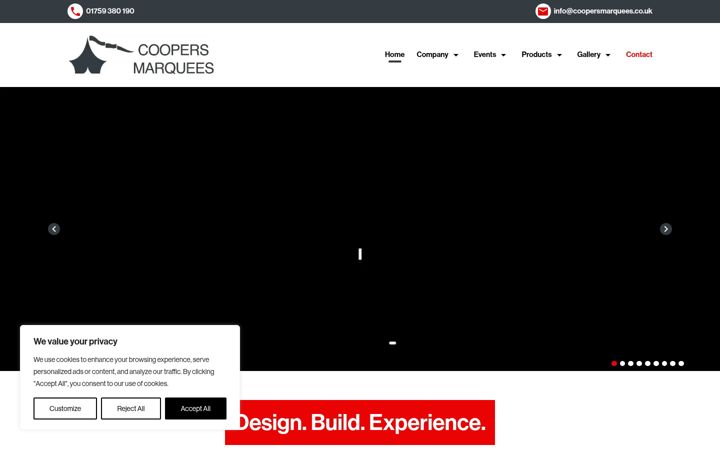 Screenshot of coopersmarquees.co.uk