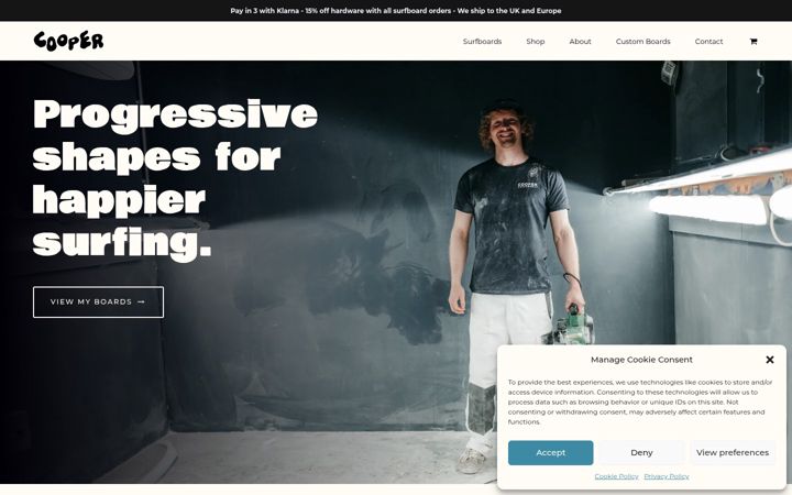 Screenshot of coopersurfboards.com