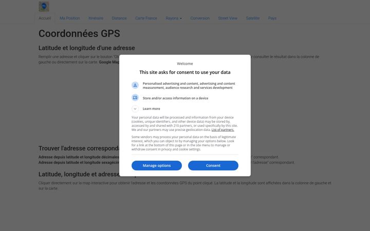 Snimka zaslona za coordonnees-gps.fr