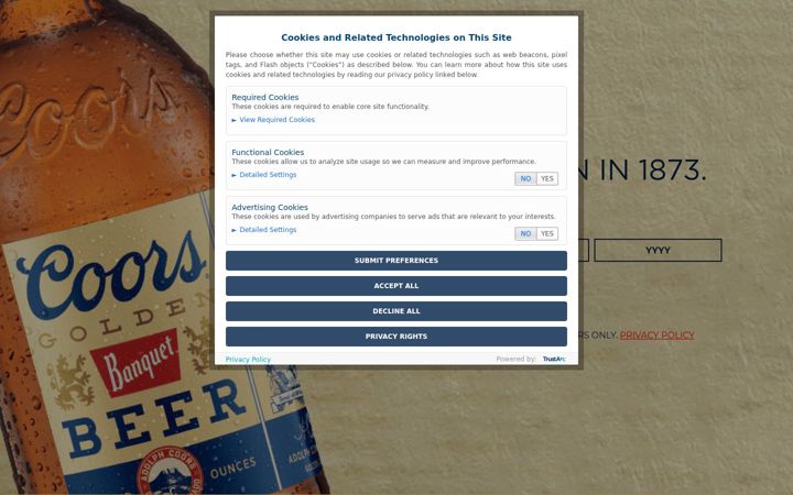 Screenshot of coors.com
