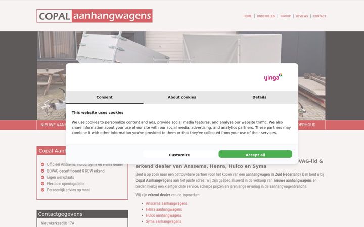 Screenshot van copal-aanhangwagens.nl